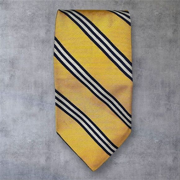 Brooks Brothers Men's Gold Striped Silk Necktie Classic Width - Picture 1 of 4